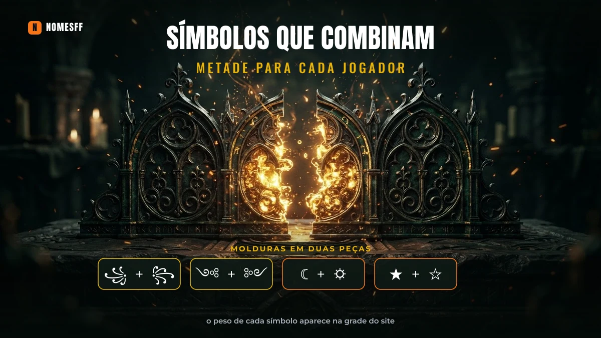 Símbolos e molduras que combinam em par para nome de duo no Free Fire